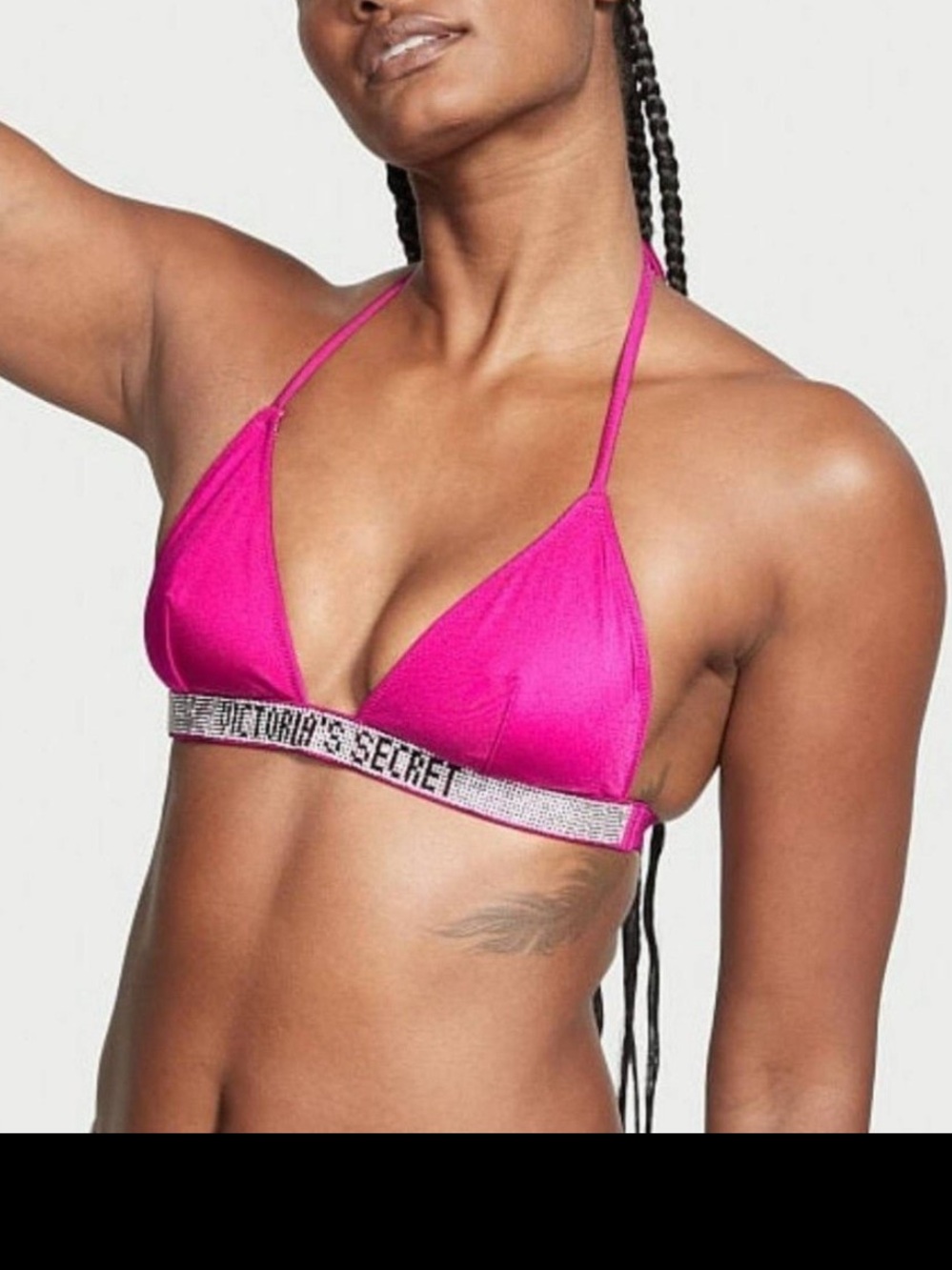(B3)Victoria's Secret 2 Magenta and White Triangle Beach Bralettes with Rhinest